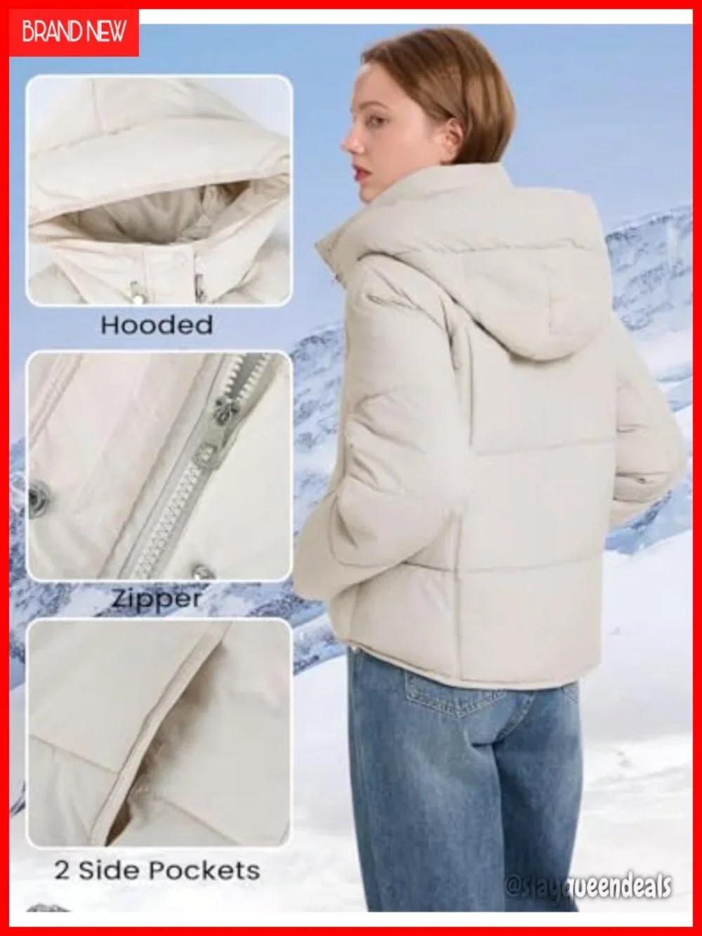 Womens Quilted Puffer Jacket Winter Warm Hooded Bubble Coat Long Sleeve Padded
